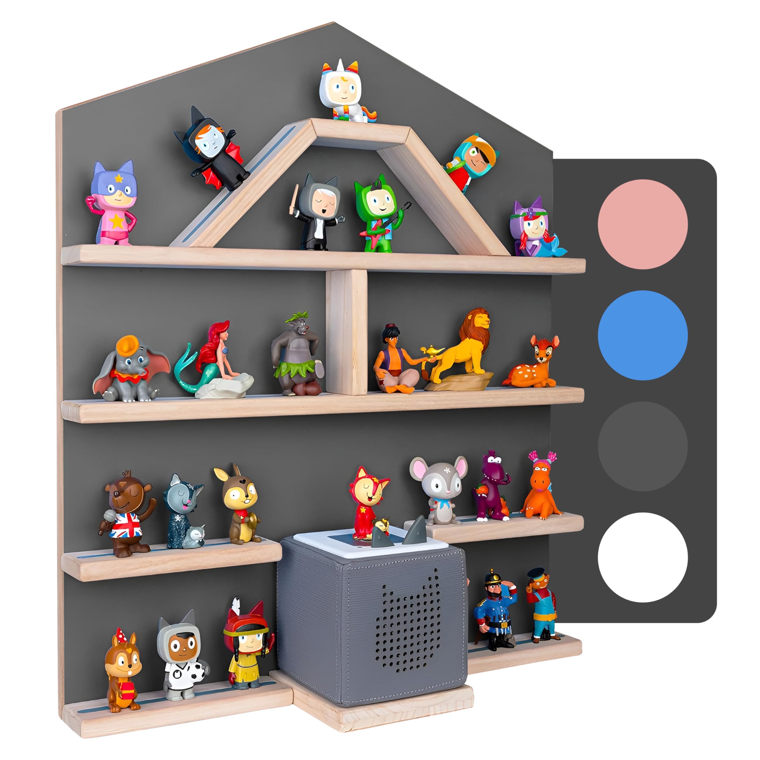 Étagère murale, magnétique, pour Tonie Box et Tonies (l'original), jusqu'à 52 tonies, disponible en 4 couleurs assorties à la boîte Toniebox, grise