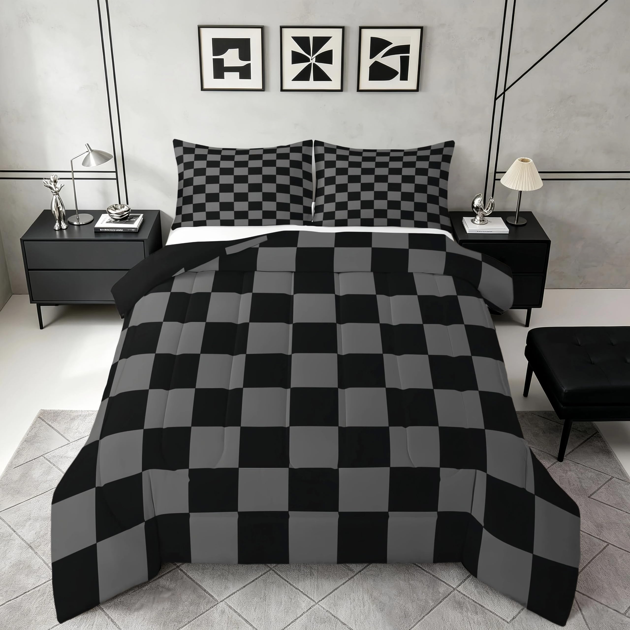 Photo 1 of Feelyou Queen Comforter Set - Checkered Retro Plaid Bedding