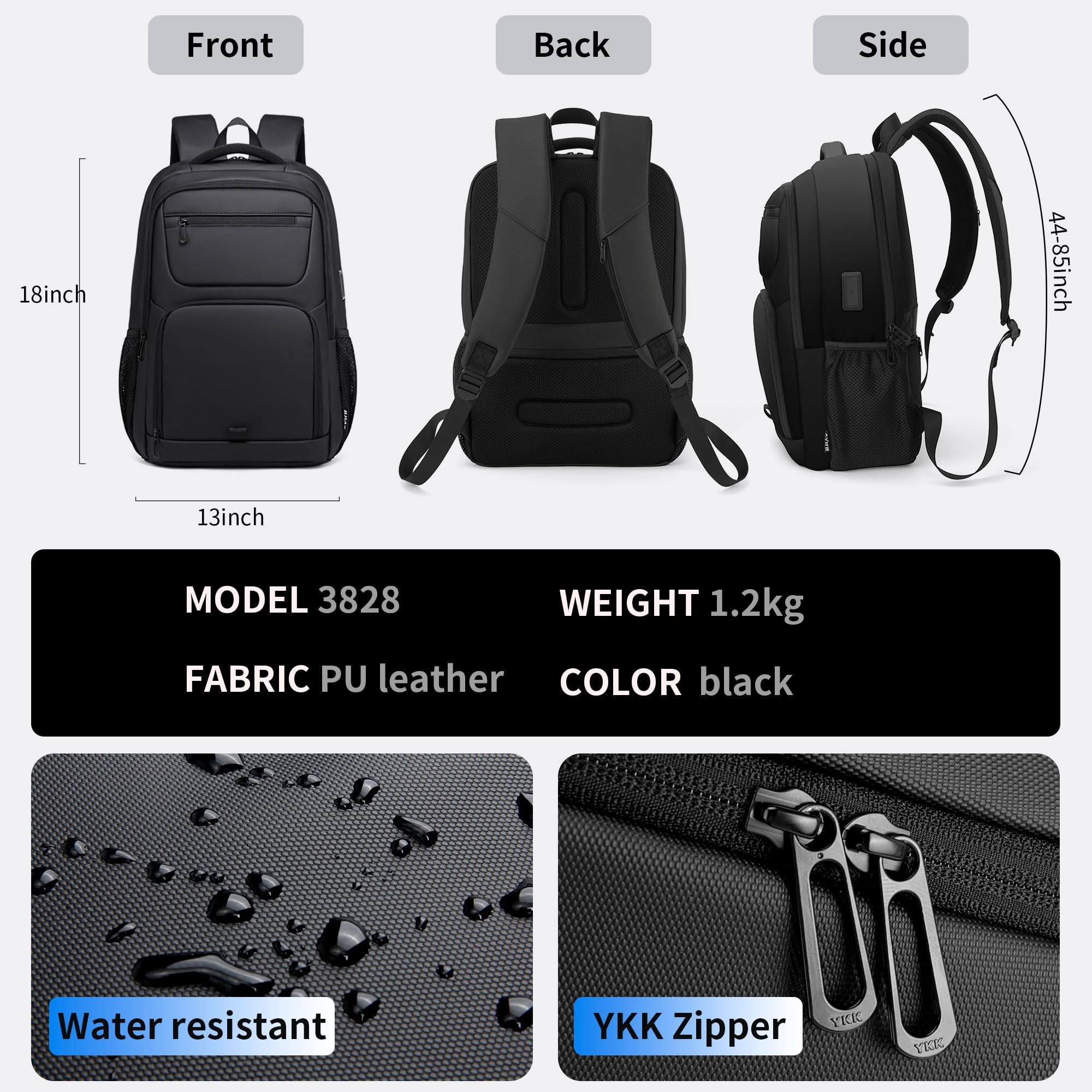 BJIAX Zaino da lavoro Uomo Zaino per PC Portatile, 15.6 Pollici Porta PC con Caricatore USB, 35 Litri Impermeabile per Laptop, Computer, Notebook, Viaggio Regalo Uomo - Film Nero