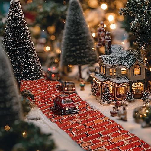Miniatura 6 de Iceyyyy 4 piezas de camino de ladrillo rojo de pueblo de Navidad, 47.2 x 4.7 pulgadas, cortables de pueblo de Navidad, accesorios en miniatura para