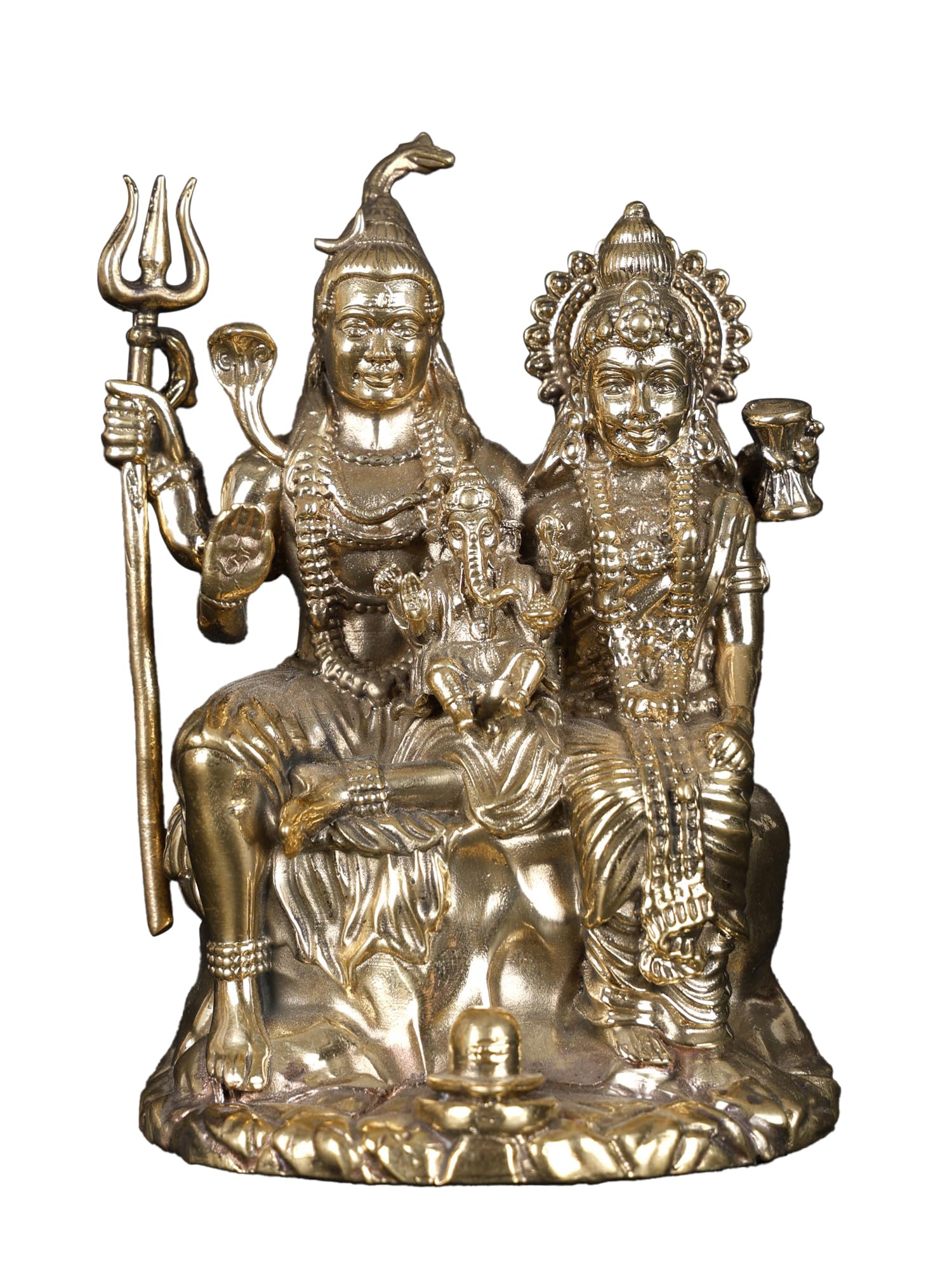 Exotic India Mały Lord Shiva i Parvati z Małą Ganesha Shiv Parivar Mosiężny Posąg Do Dekoracji Domu Pooja Świątynia Pokój Prezentowy
