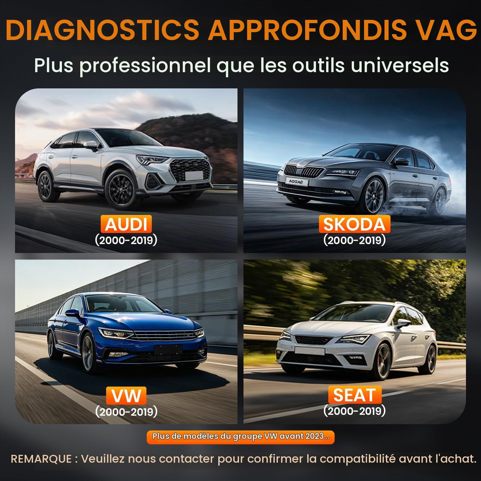 ANCEL VD700 Valise Diagnostic Auto, 8 Reset pour Voiture VW Audi Skoda Seat