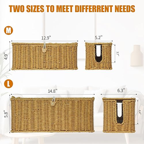 Miniatura 3 de Caja de organización de cables, caja organizadora de cables grande y extra grande, cubierta de cable de ratán hecha a mano con 4 ranuras abiertas,