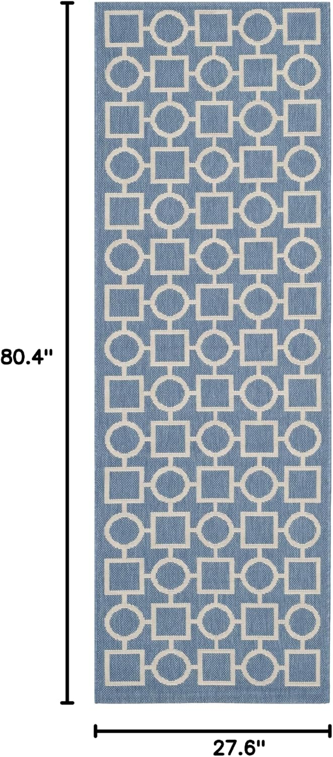 SAFAVIEH Courtyard Collection 2'3" x 6'7" Blue/Beige CY6925 Indoor/ Outdoor Waterproof Easy Cleaning Patio Backyard Mudroom Runner Rug