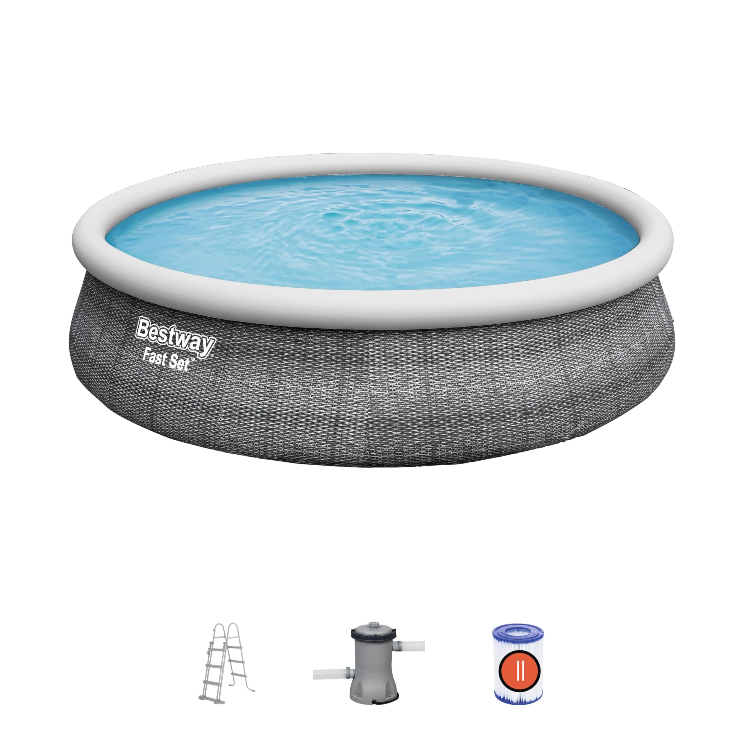 BESTWAY 57372 - Piscina Hinchable Fast Set Ratán 457x107 cm con Depuradora Cartucho 2.006 L/H y Escalera