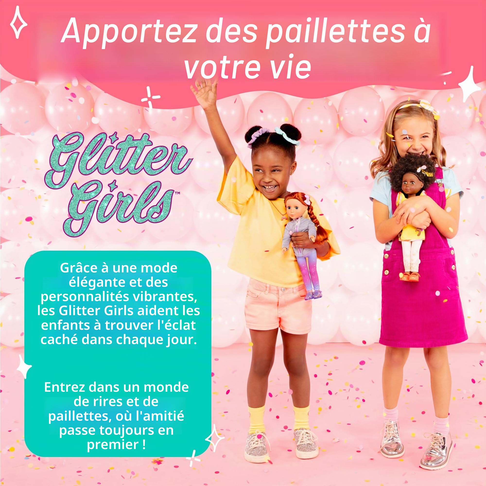 Glitter Girls - Sarinia - Poupée de Mode posable de 36 cm - Cheveux Bruns raides et Yeux Bruns - Tunique rayée et Bottes à Paillettes - Nœud pour Les Cheveux et Leggings à cœurs - 3 Ans et +