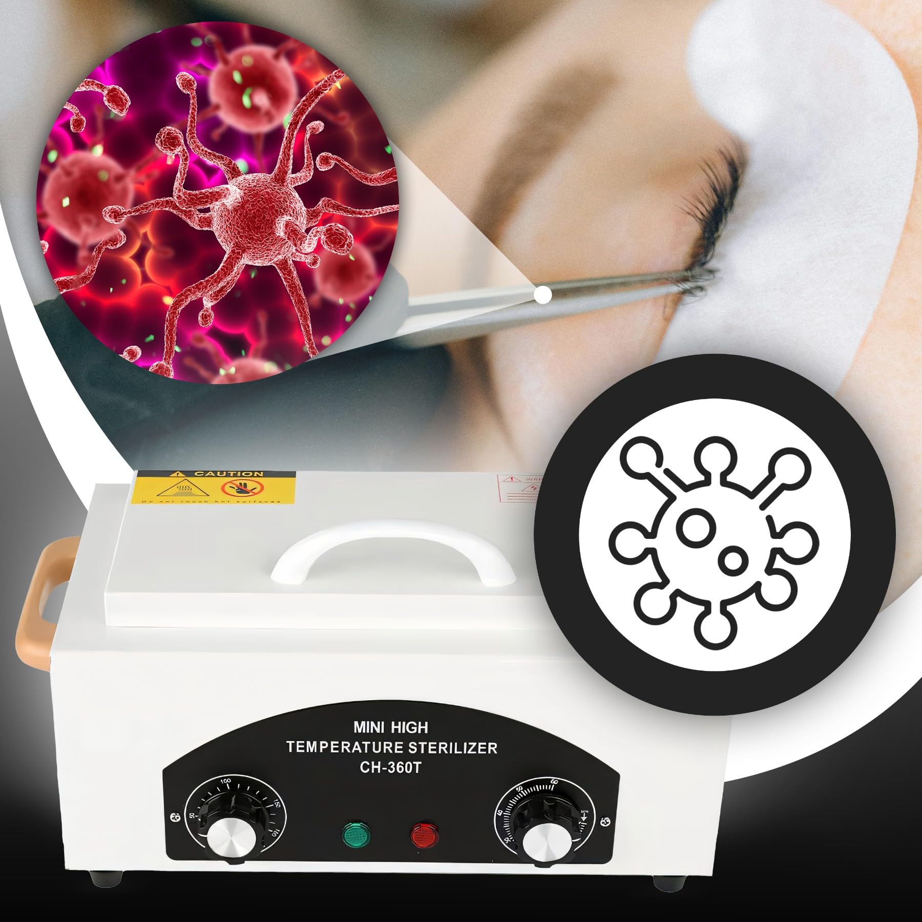 Retoo Heißluftsterilisator Desinfektion 300W 220°C mit Timer, Trockene Hitze, Hochtemperatur Sterilisator, Sterilisationsgerät für Kosmetik, Fusspflegestudios, Friseursalon, Nagel Werkzeug, Weiß
