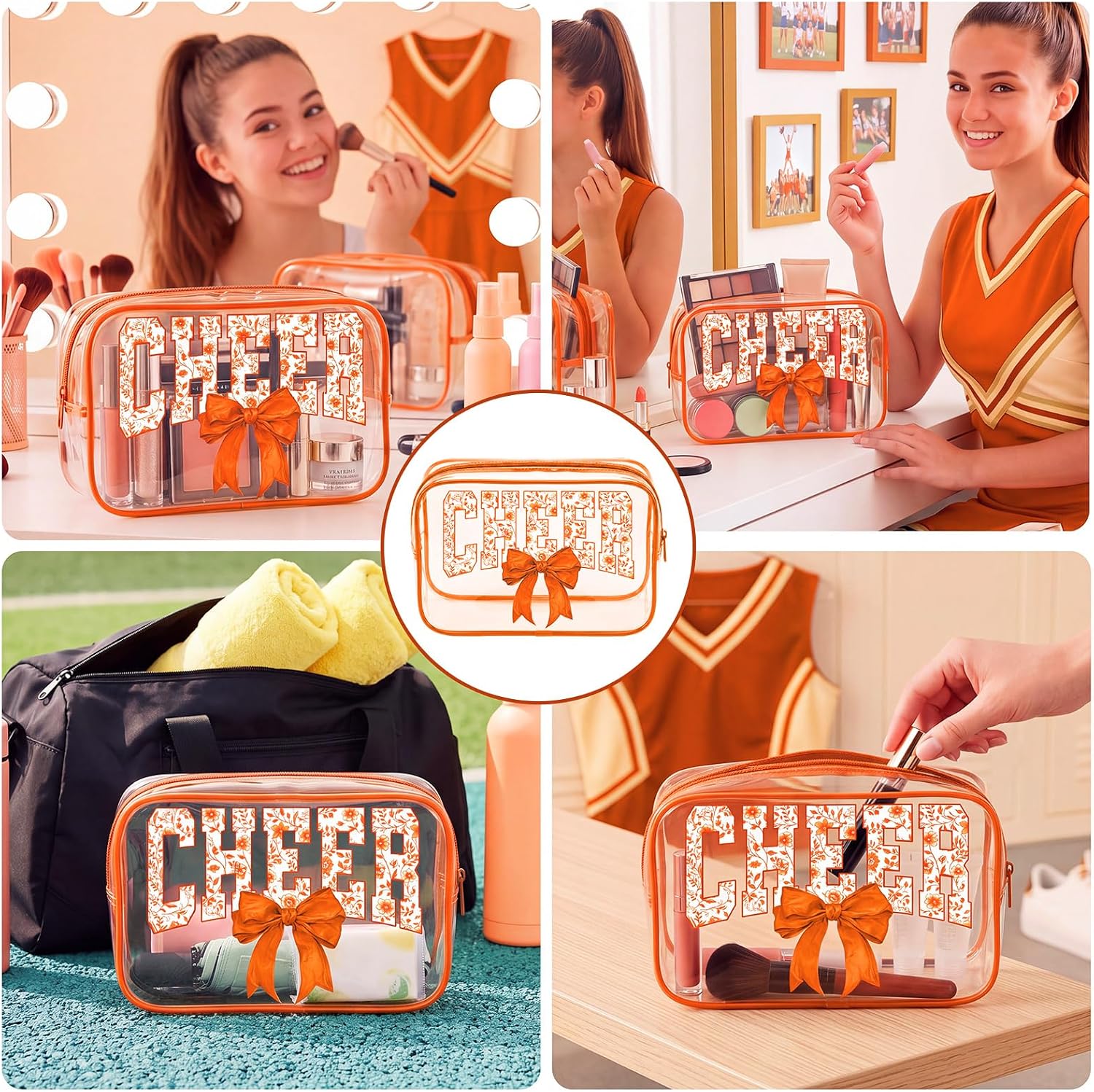 Tudomro 12Pcs Cheer Gifts Bulk for Team Cheerleader Makeup Bags, Orange image 5