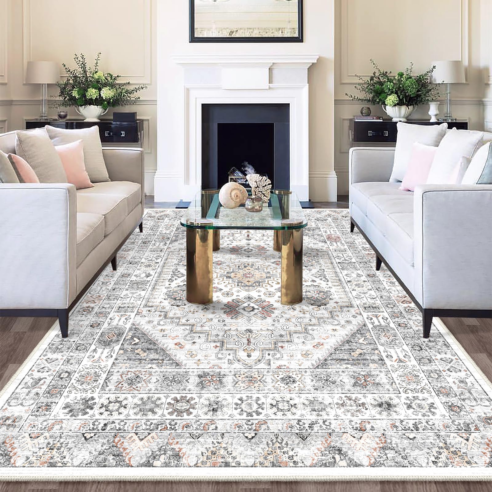 SONGLET 160x230cm Washable Area Rug, Living Room Printed Carpet, Vintage Floor Rug For Bedroom Dining Room