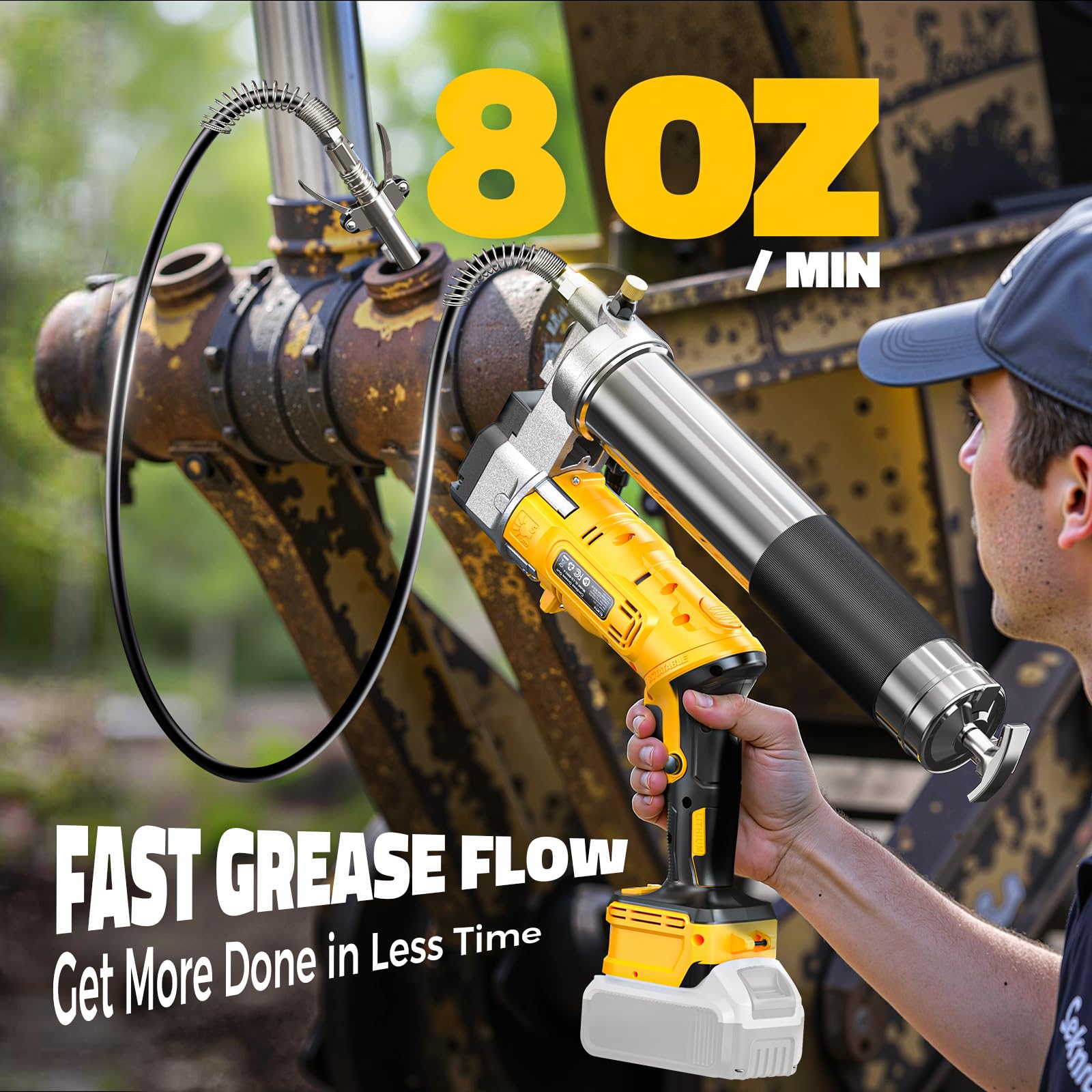 Ecarke - Pistola de engrase inalámbrica compatible con batería DeWalt de 20 V, pistola de engrase eléctrica máxima de 12000 PSI, pistola doble y agarre en línea, funciona con grasa a granel y cartucho