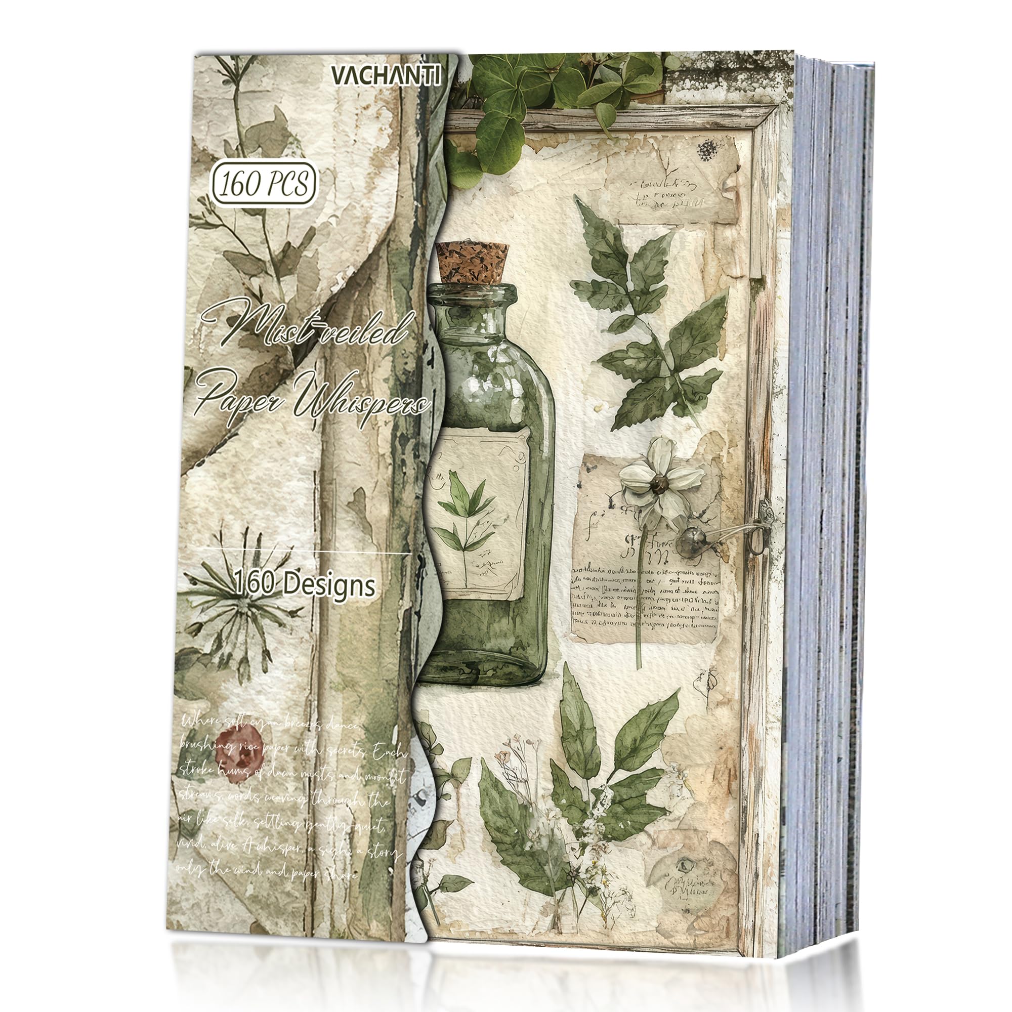 160 arkuszy vintage, kwiat, do scrapbookingu, papier, zielony, kolaż, kwiaty, bez powtarzających się wzorów, idealny do pamiętnika śmieci, kart DIY, albumów, artykułów do scrapbookingu, zielony, 9,9 x