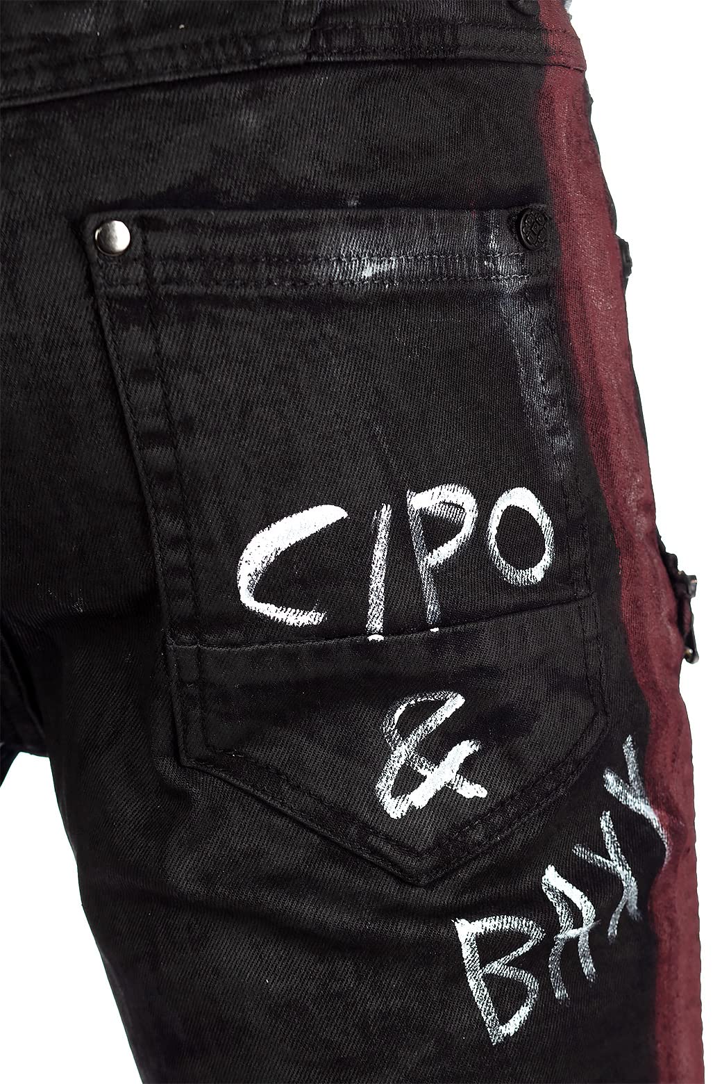 Cipo & Baxx Herren Denim Jeans mit markanten Biker- und Cargo-Details
