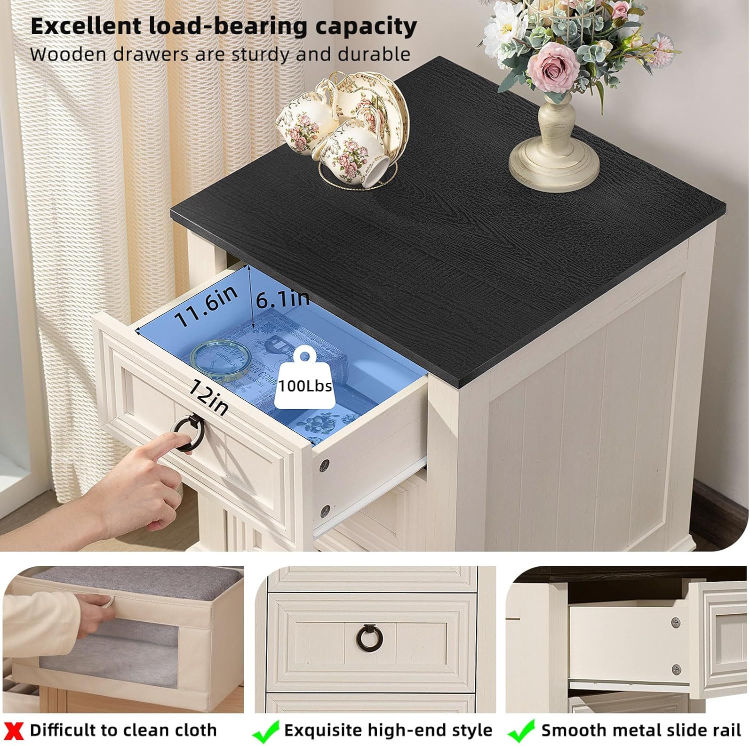 Farmhouse Dresser and Nightstand Set - 3 Piece, 54" Wide Dresser and 18" Nightstand Set for Bedroom, Living Room, Hallway