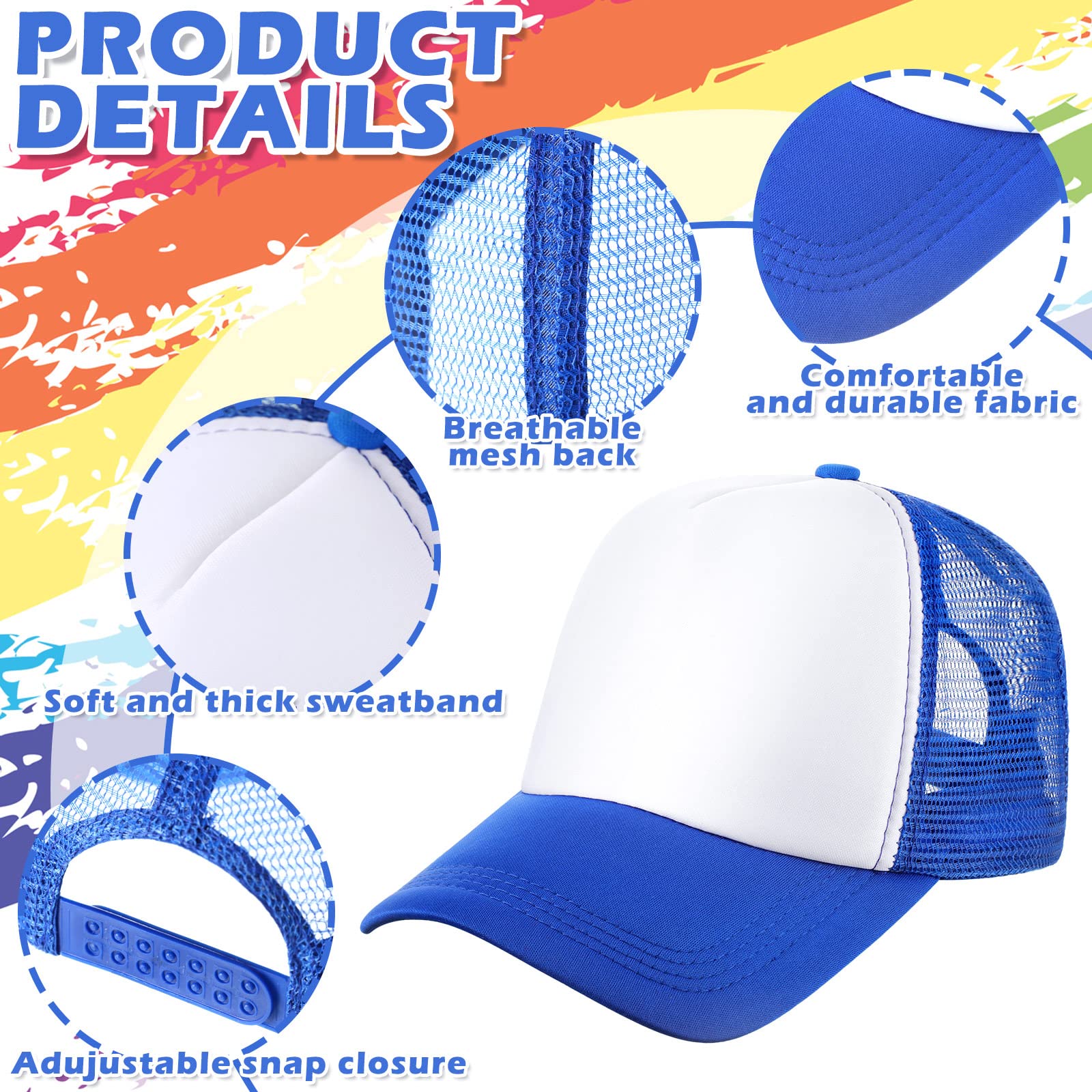 Xtinmee 36 gorras de béisbol unisex de sublimación de malla lisa en blanco gorra de camionero ajustable para hombres y mujeres al aire libre verano bricolaje, Multi, Talla única