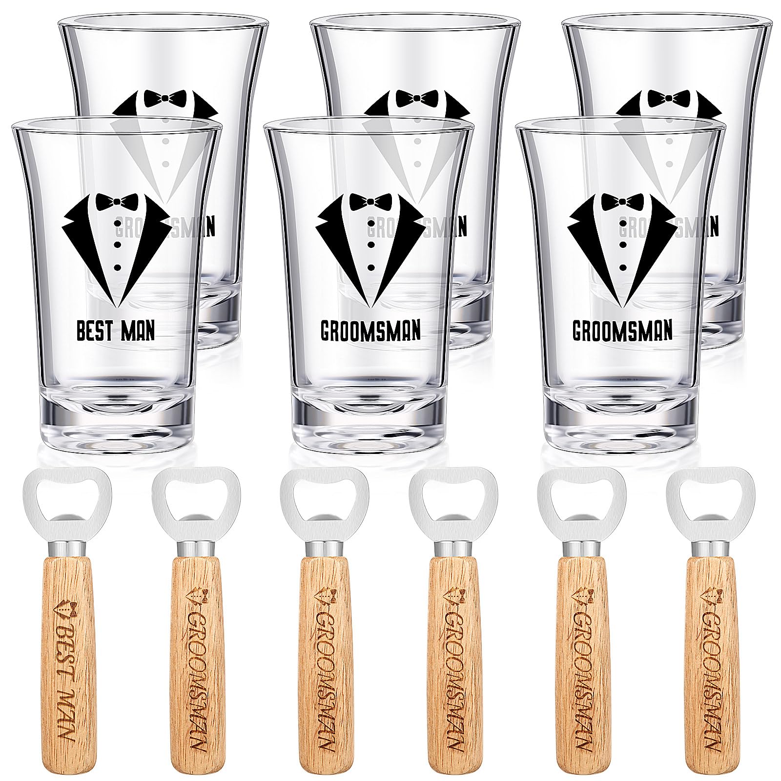 Didaey 12 Pcs Groomsmen Shot Glasses and Beer Bottle Opener Set Include 6 Best Man Shot Glasses and 6 Bottle Opener Bulk Groomsman Proposal Gifts for