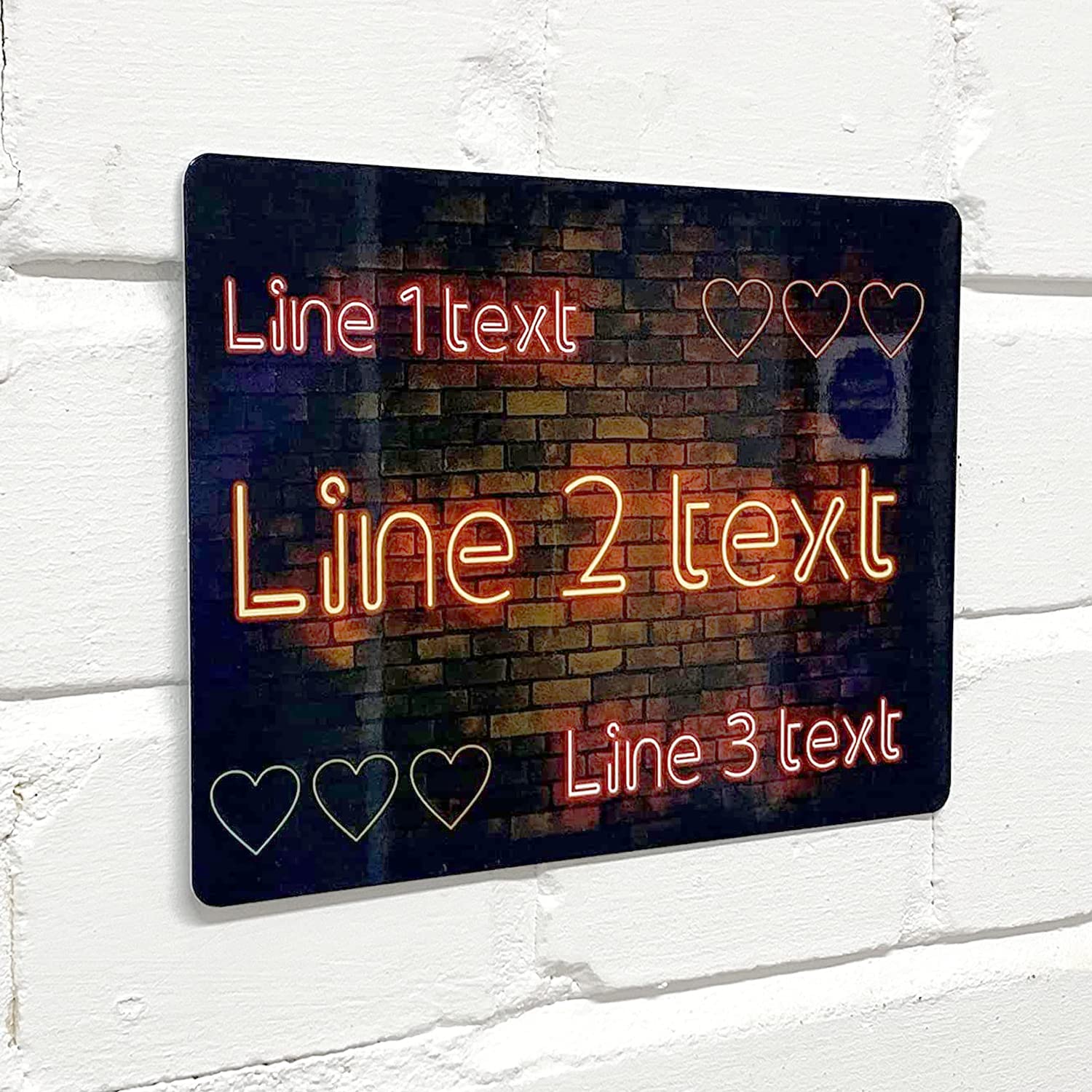 Personalised Bar Sign - Heart Neon effect Printed Metal Sign wall art A4 Bar Add Name Love — image 1