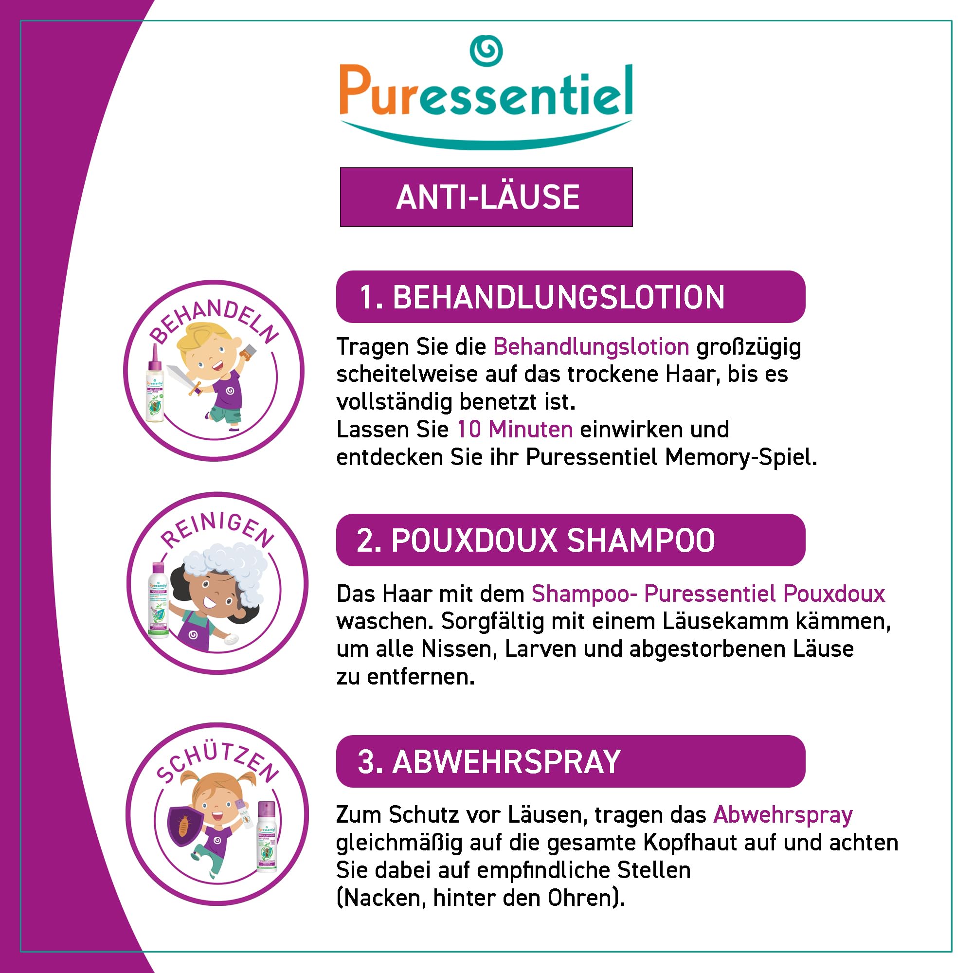 Puressentiel–Anti-Laüse Set-Lotion 100 ml mit Kamm+Shampoo Poudoux 200 ml+Memory-Spiel–Wirkstoff 100 Prozent natürlichen Ursprungs–Spielerisch entfernt Läuse, Larven, Nissen–Wirkt in 10 Minuten