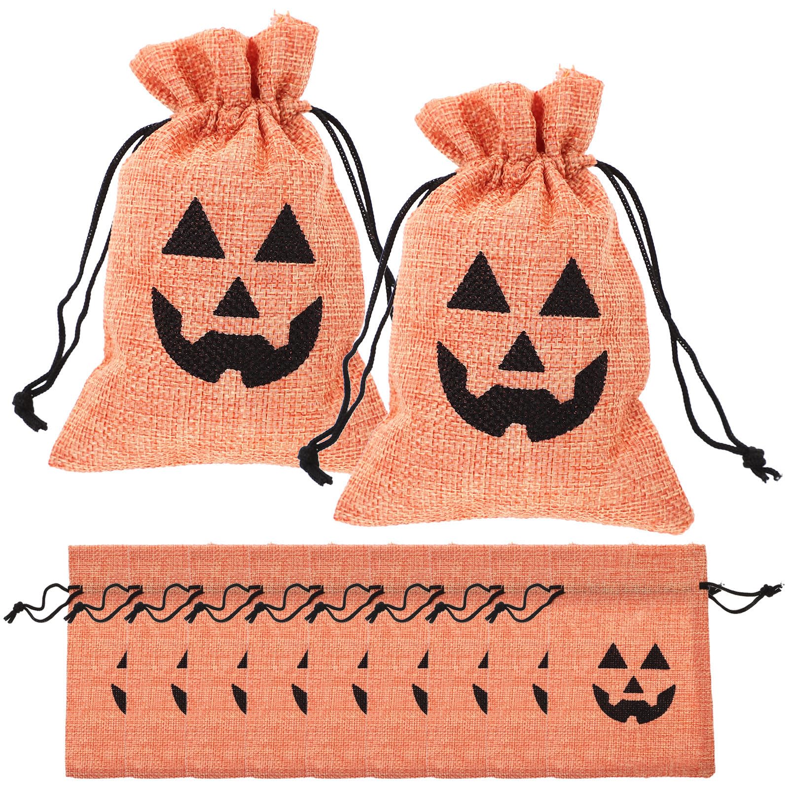 Bolsas reutilizables cordón Halloween SEWACC de lino naranja para caramelos de fiesta 50 uds