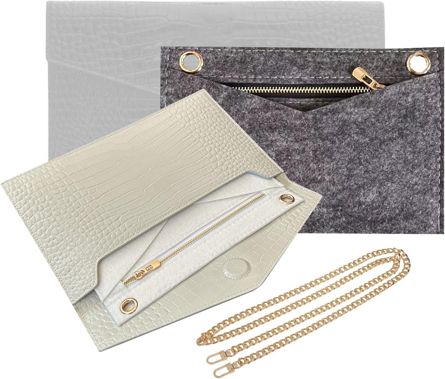 Uptown Clutch Conversion Kit with Gold Chain Wristlet Insert Wallet on Chain WOC Uptown Pouch Insert (Violet)