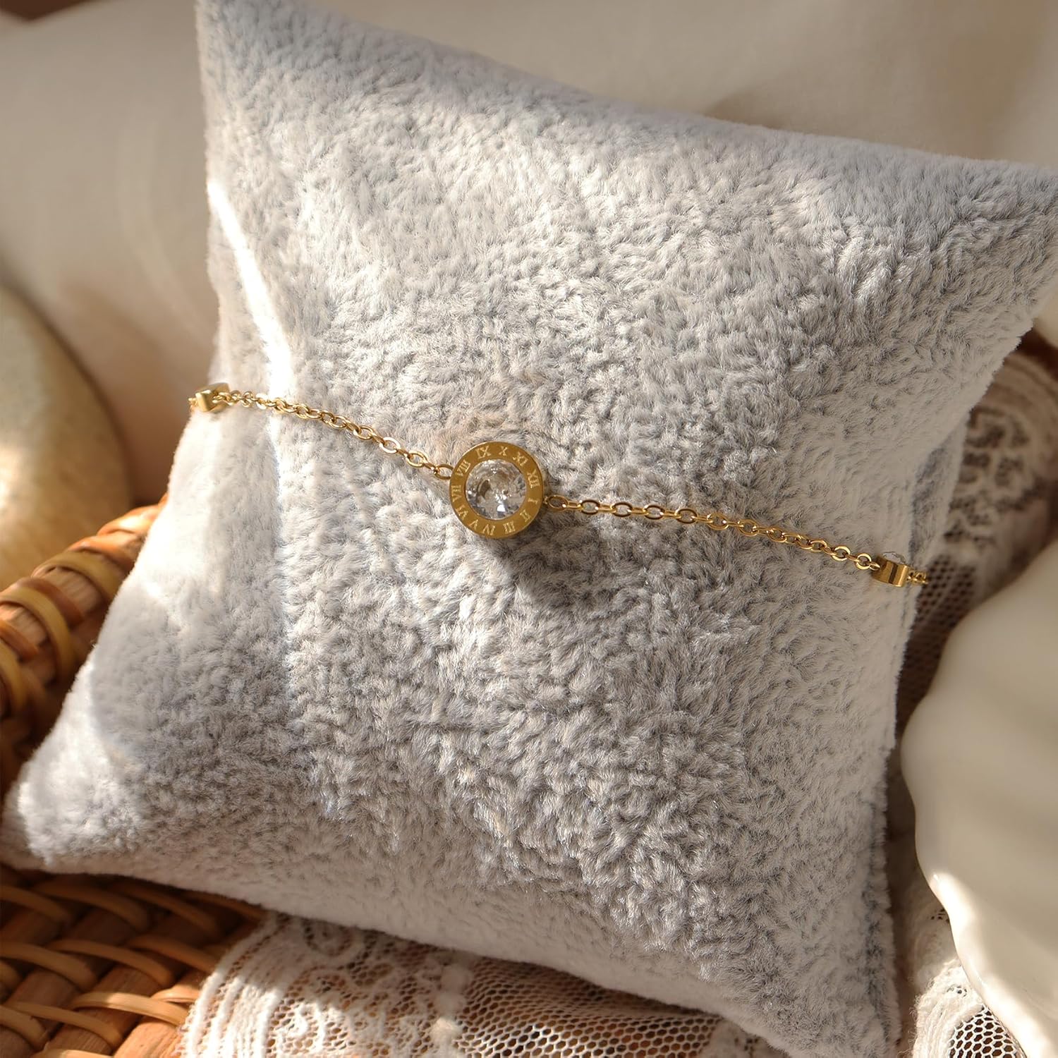 Roman Numeral Rhinestone Link Bracelet for Women, Dainty Adjustable Cubic Zirconia Stackable Chain Summer Beach Jewelry Gift. - Image 5