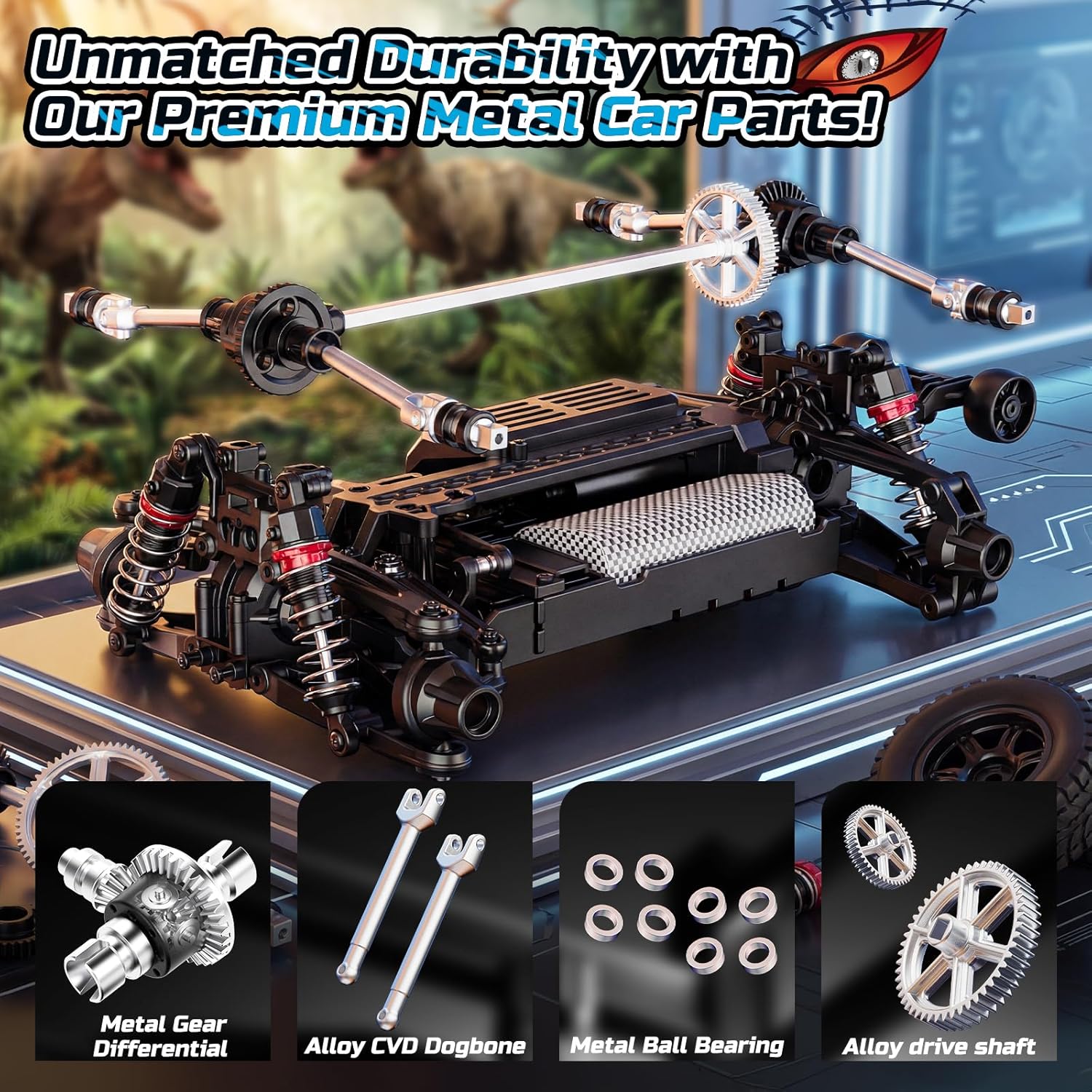 DEERC 9308E 1:16 Fast RC Cars for Boys Age 8-12 RC Monster Truck 40 KPH,All Terrain 4WD High Speed Dinosaur Truck 2 Car Shell,2.4Ghz Off-Road Remote Control Cars with 2 Batteries, Toy Gift for Kids