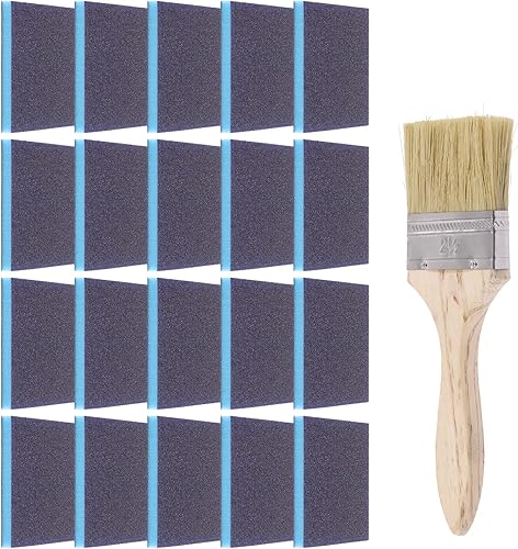 Wokape Kit de 16 esponjas de lijado grueso de grano 80 con cepillo, bloque de lijado de espuma blanca para pulir muebles de plástico de madera y