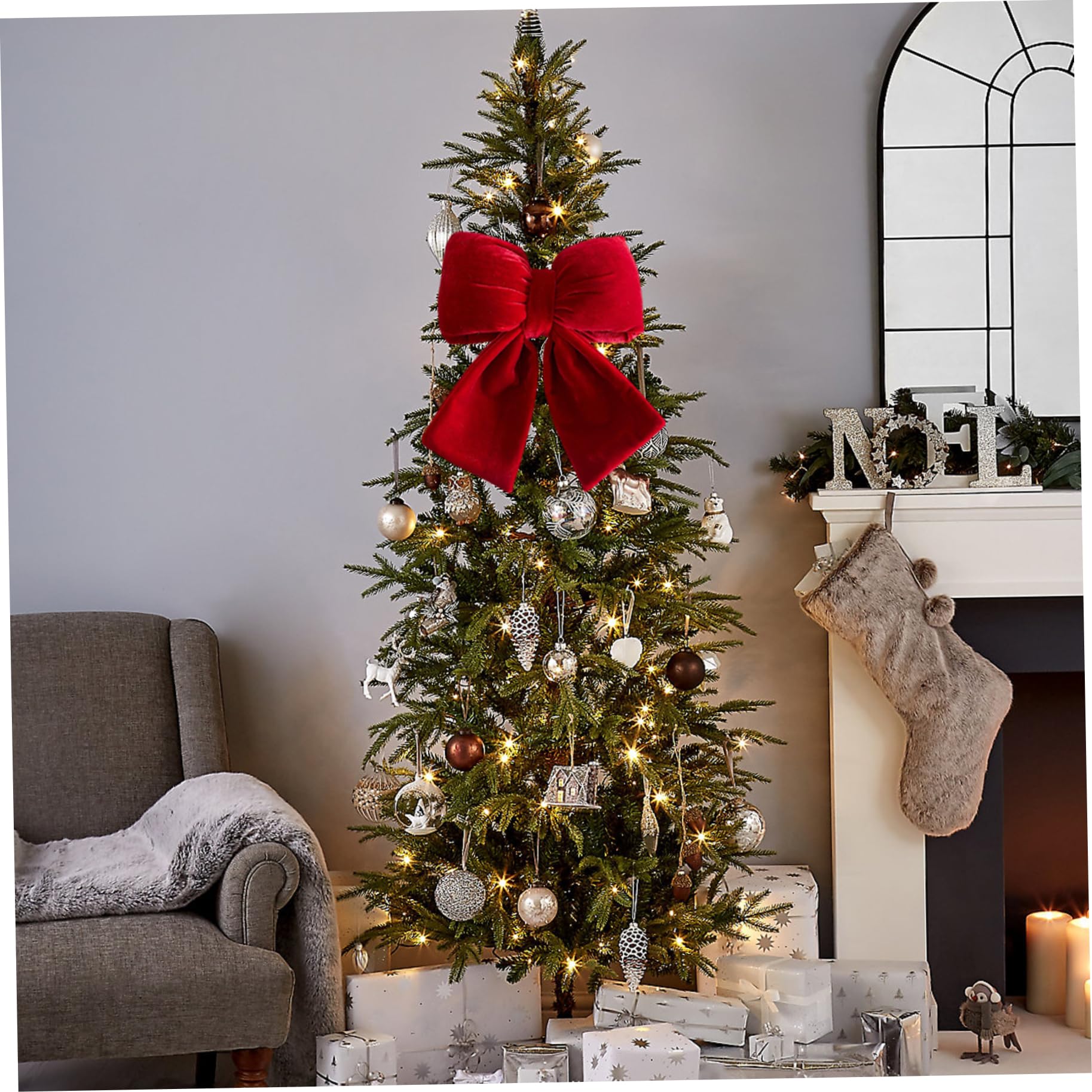 Gcroet Lot de 2 nœuds en Velours pour Sapin de Noël - Bordeaux - Cimier d'arbre pour Noël, Mariage, fête d'anniversaire, couronnes, Manteau, Porte 'entrée, Porche - 37, 1 x 27, 9 cm.