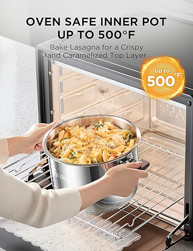 Miniatura 5 de Midea Olla a presión eléctrica 10 en 1 con olla de cocción lenta, vaporizador, salteado, cocción al vacío y horneado, olla de acero inoxidable apta