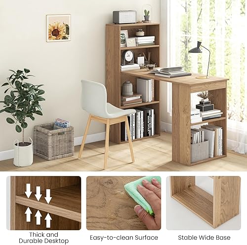 Miniatura 6 de Escritorio para computadora de 48 pulgadas con estantería, escritorio de estudio reversible con estantes de almacenamiento y soporte para CPU,