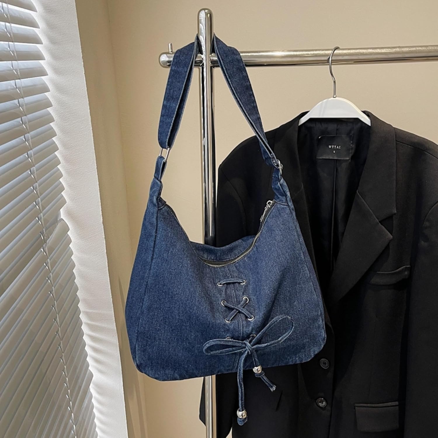 Women's Denim Hobo Bag Crossbody Purse with Zipper, Casual Denim Shoulder Tote Bag for Women, Y2k Jean Purse Fashion Handbag