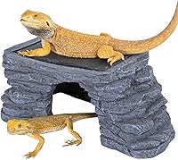 REPTI ZOO Large Bearded Dragon Basking Platform 12.5x7x5in Heat Storage Slate Rock Hide Cave for Geckos Lizards Turtles