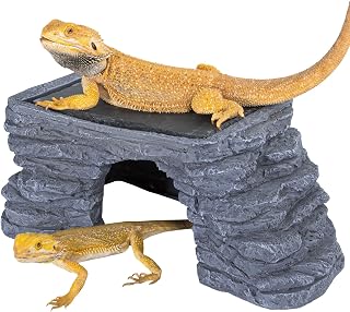 REPTI ZOO Large Bearded Dragon Basking Platform 12.5x7x5in Heat Storage Slate Rock Hide Cave for Geckos Lizards Turtles