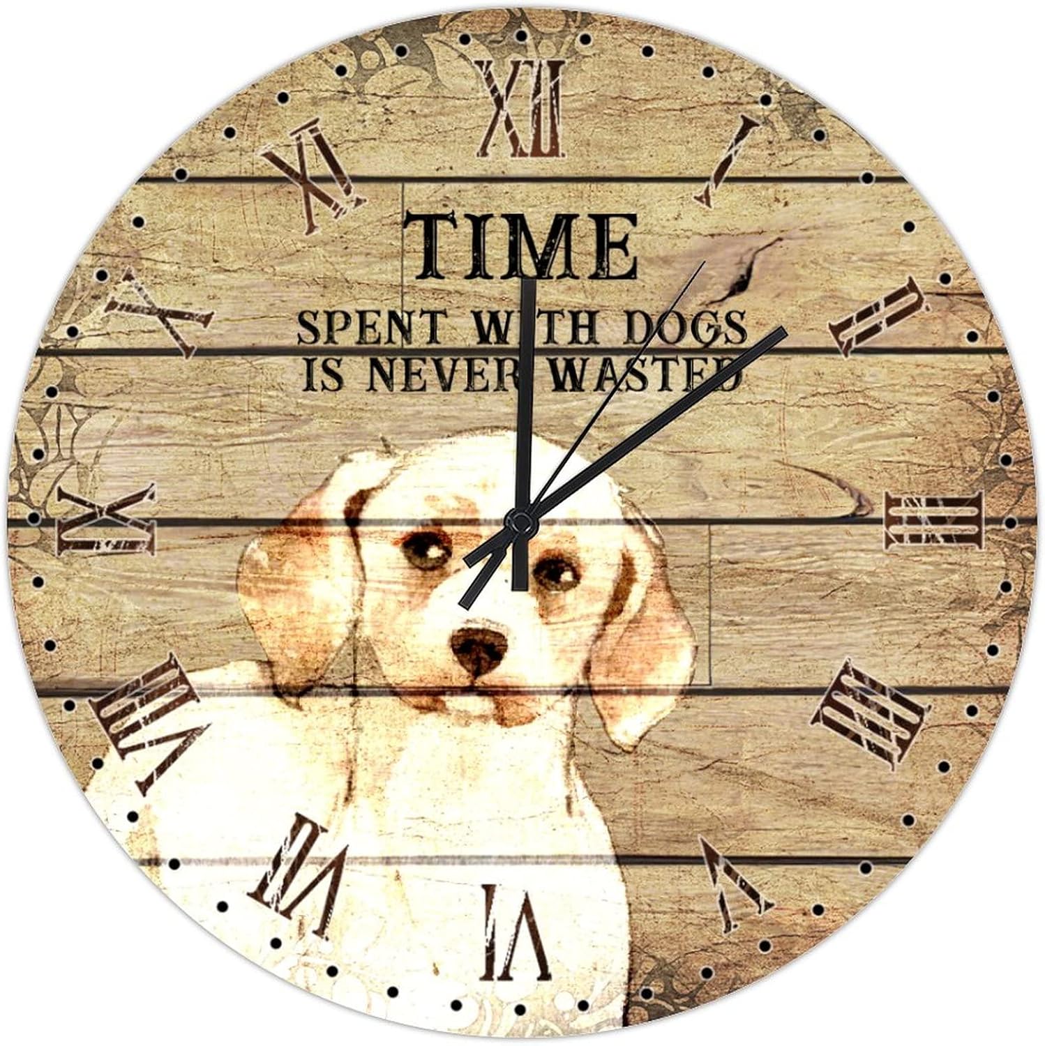 10in Hanging Clock Labrador Retriever Dog Owner Wooden Wall Clock Funny Dog Sayings Coastal Style Whisper Quiet Battery Operated Animal Novelty Popular Wall Decor for Home Living Room Condo Balcony
