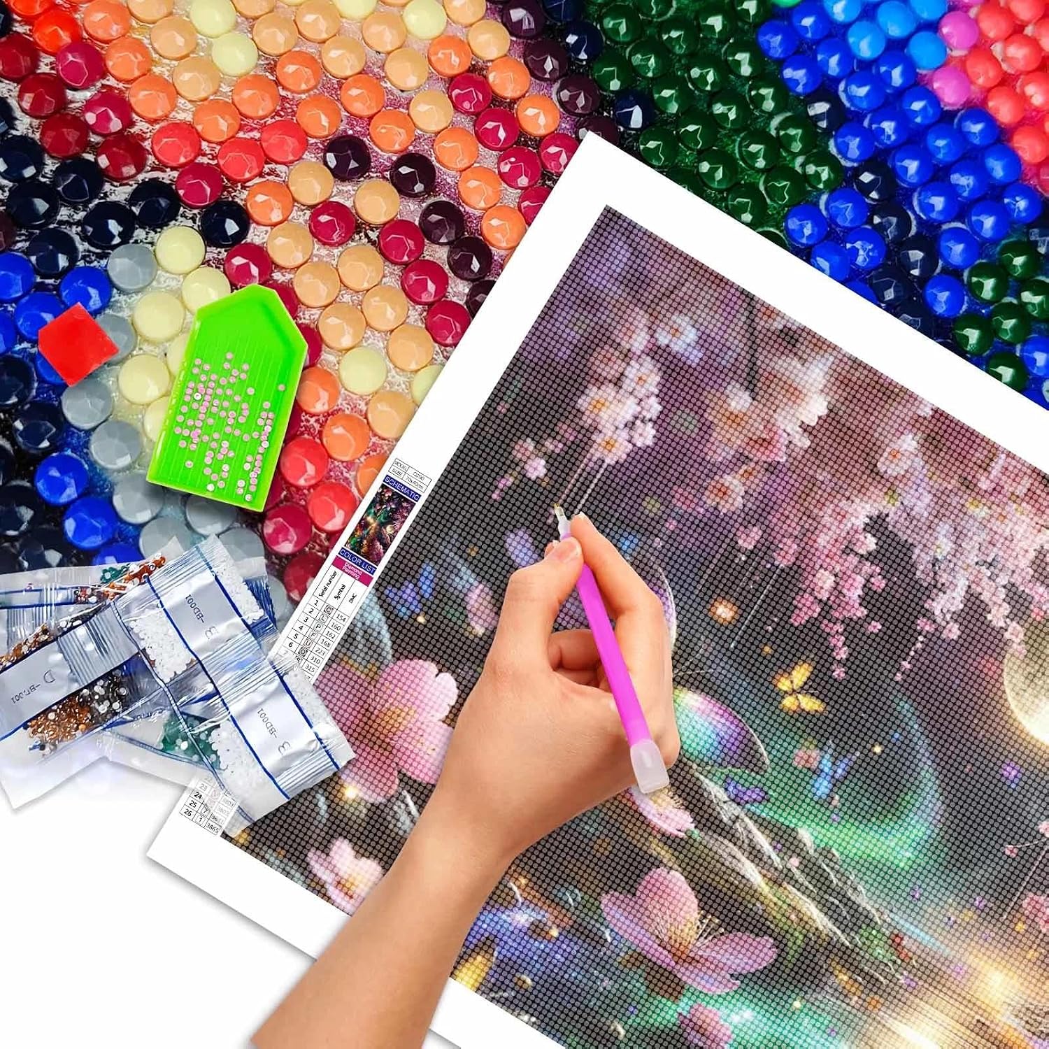 JATOK Diamond Painting Kit for Adults, Cherry Blossom Garden, 27.5 x 15.7 in image 3