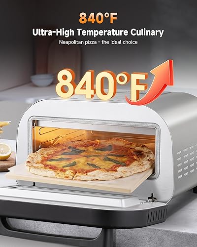 Miniatura 4 de Horno de pizza mejorado que calienta hasta 840 F hace pizzas de 12 pulgadas en 90 segundos, máquina de pizza eléctrica para encimera con 6 ajustes