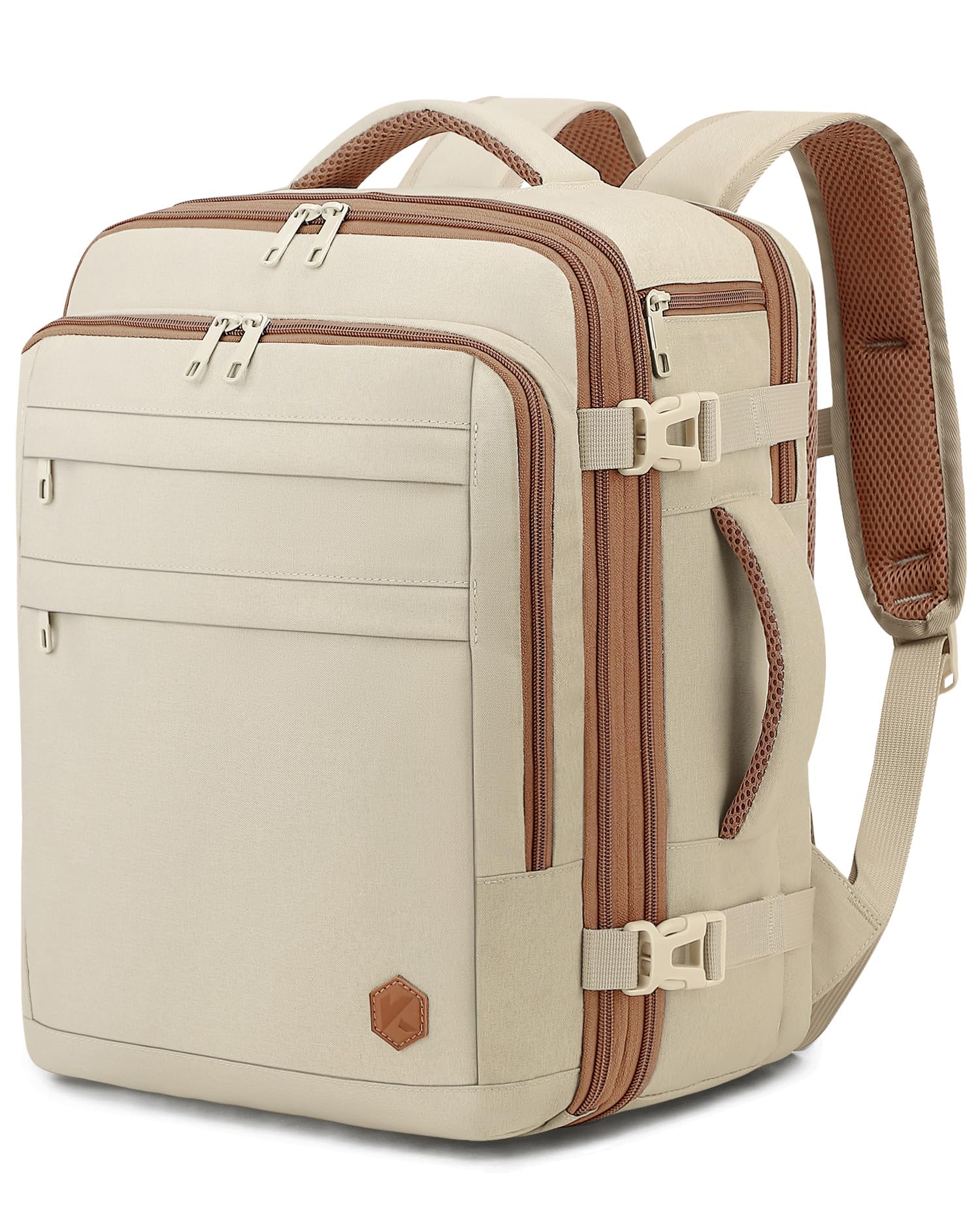 VANKEV Zaino da Viaggio Aereo per EasyJet Lufthansa British Airways Jet2 Espandibile 45x36x20 a 45x36x25, 32L a 40L, Bagaglio a Mano Per Viaggi Adatta a Laptop da 15,6 Pollici Beige