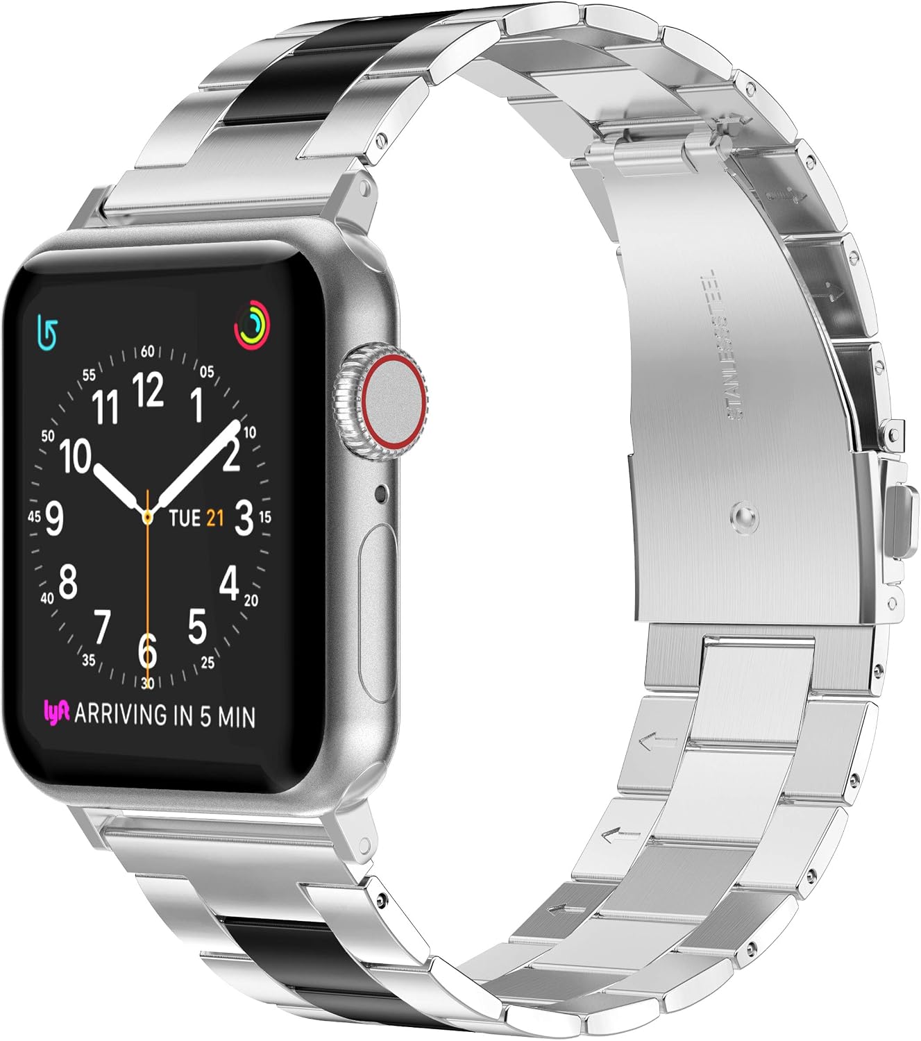 Wearlizer Stainless Steel Compatible with Apple Watch Band 38mm 40mm 41mm Women Men,Ultra-Thin Lightweight Color Matching Replacement Compatible for iWatch Series SE 8 7 6 5 4 3 2 1 (Black+Silver)