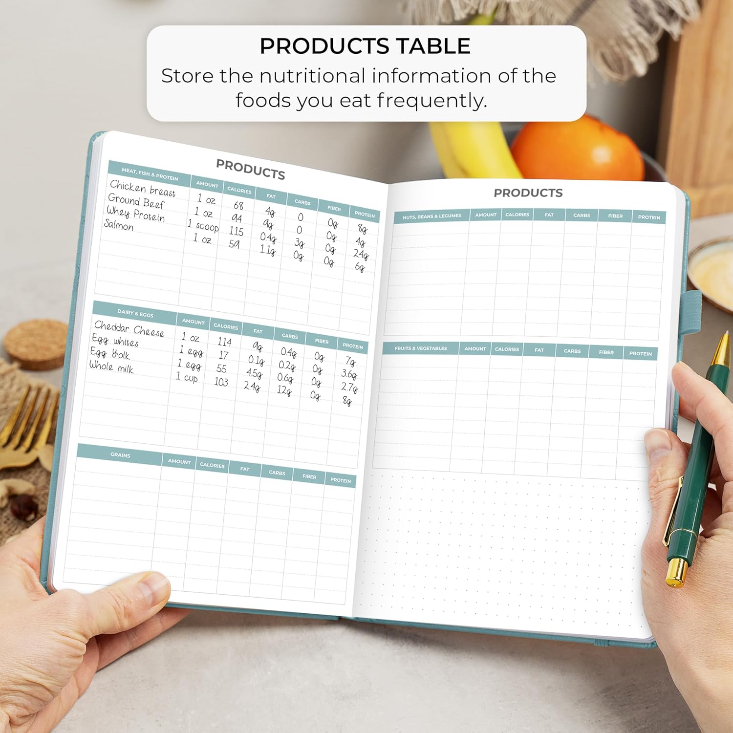 Clever Fox Food Journal - Daily Food Diary, Meal Planner to Track Calories & Nutrients, Weight Tracker Notebook, A5 (Aquamarine)