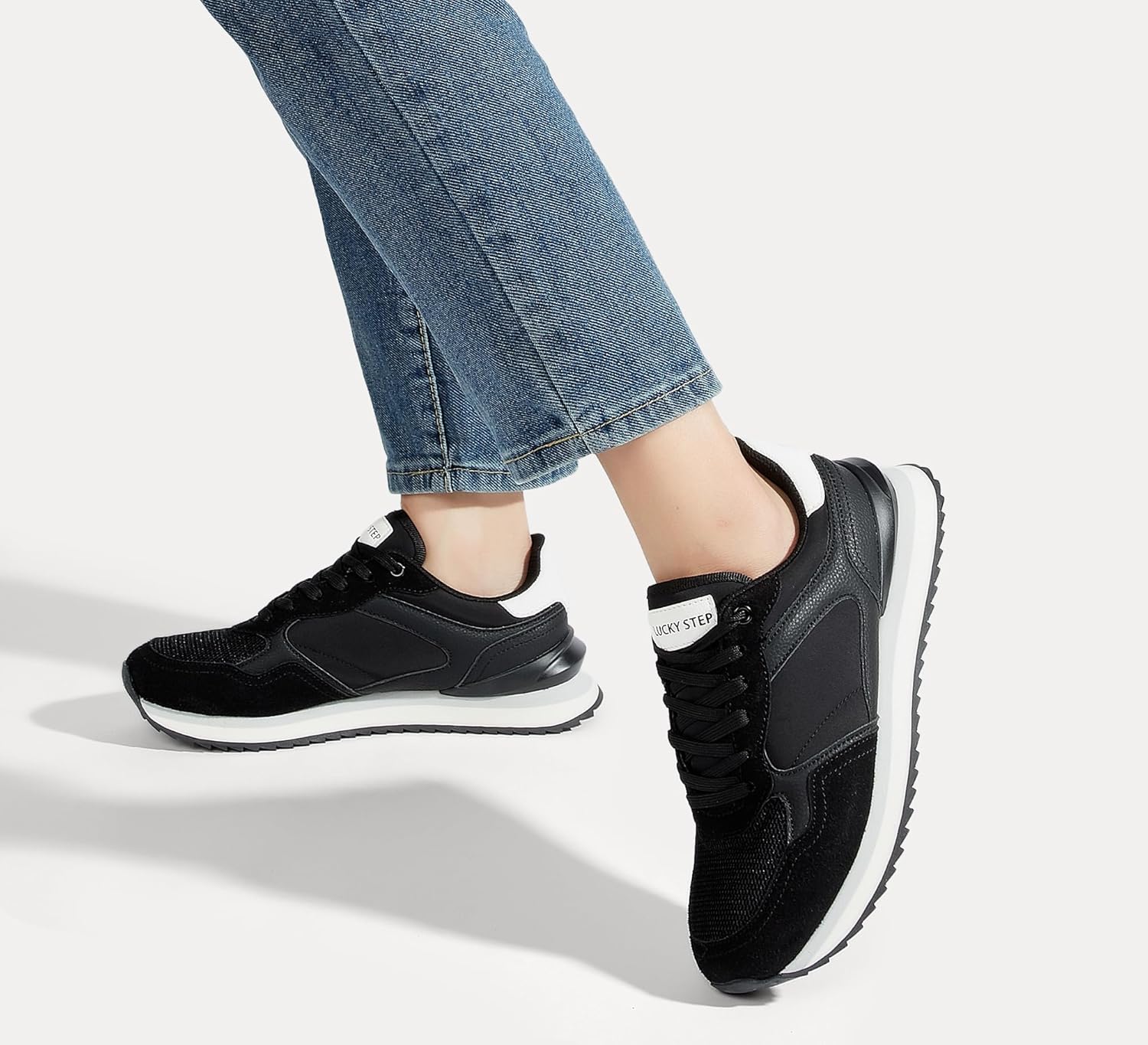 LUCKY STEP Women's Platform Fashion Sneakers Suede Colorful Colorblock Stylish Retro Casual Neutral Tennis Running Footwear Walking Shoes - Image 8