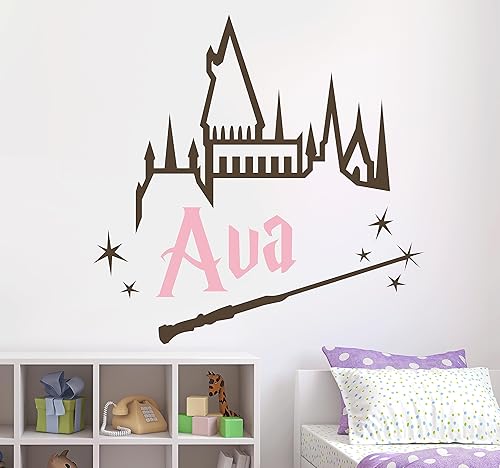 Miniatura 2 de Calcomanía de pared personalizada con nombre de castillo y varita mágica, calcomanía de vinilo de varita mágica de castillo, calcomanía de pared
