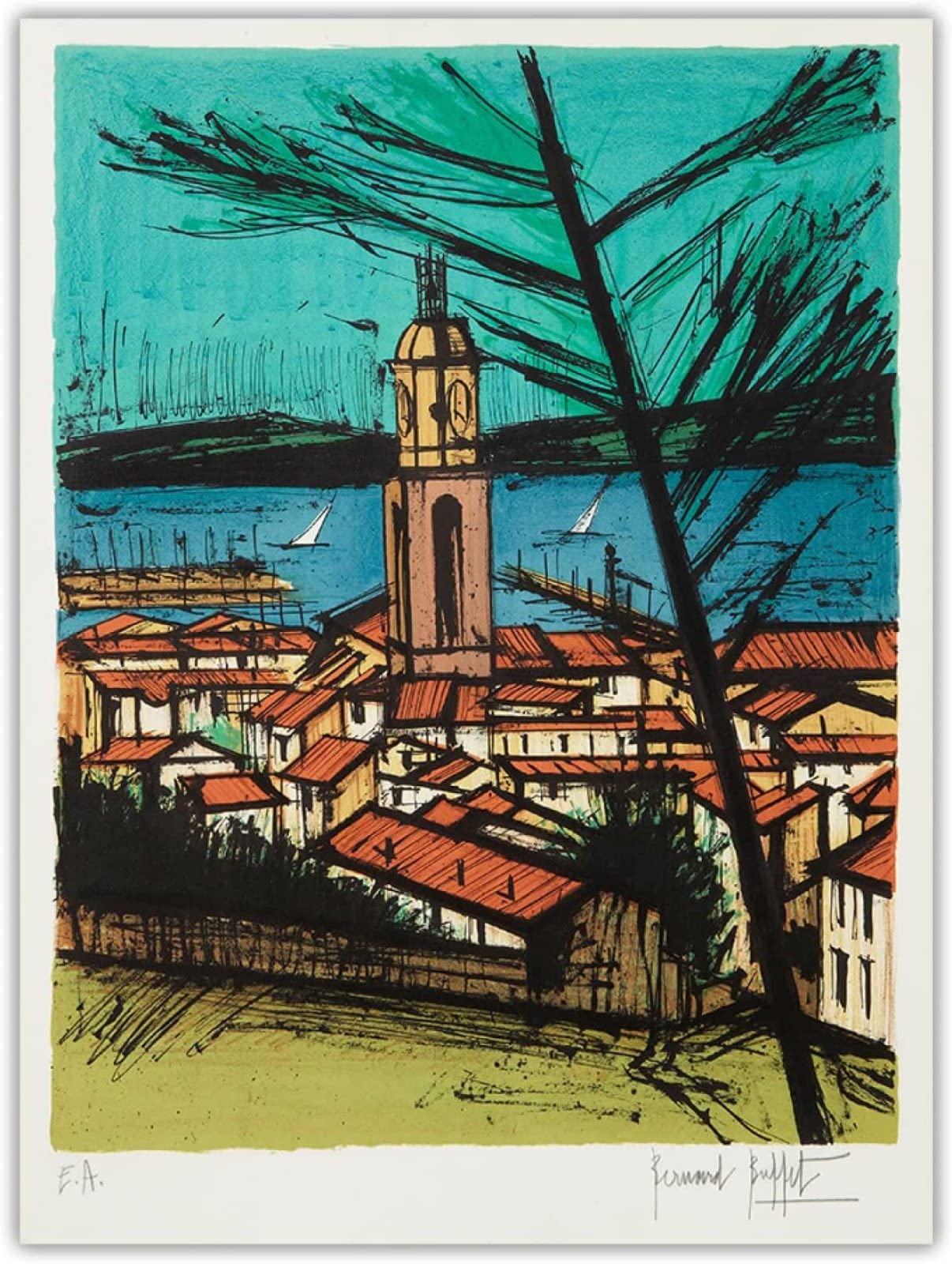Amazon.co.jp: ベルナール・ビュッフェ ポスター《サントロペ教会、湾