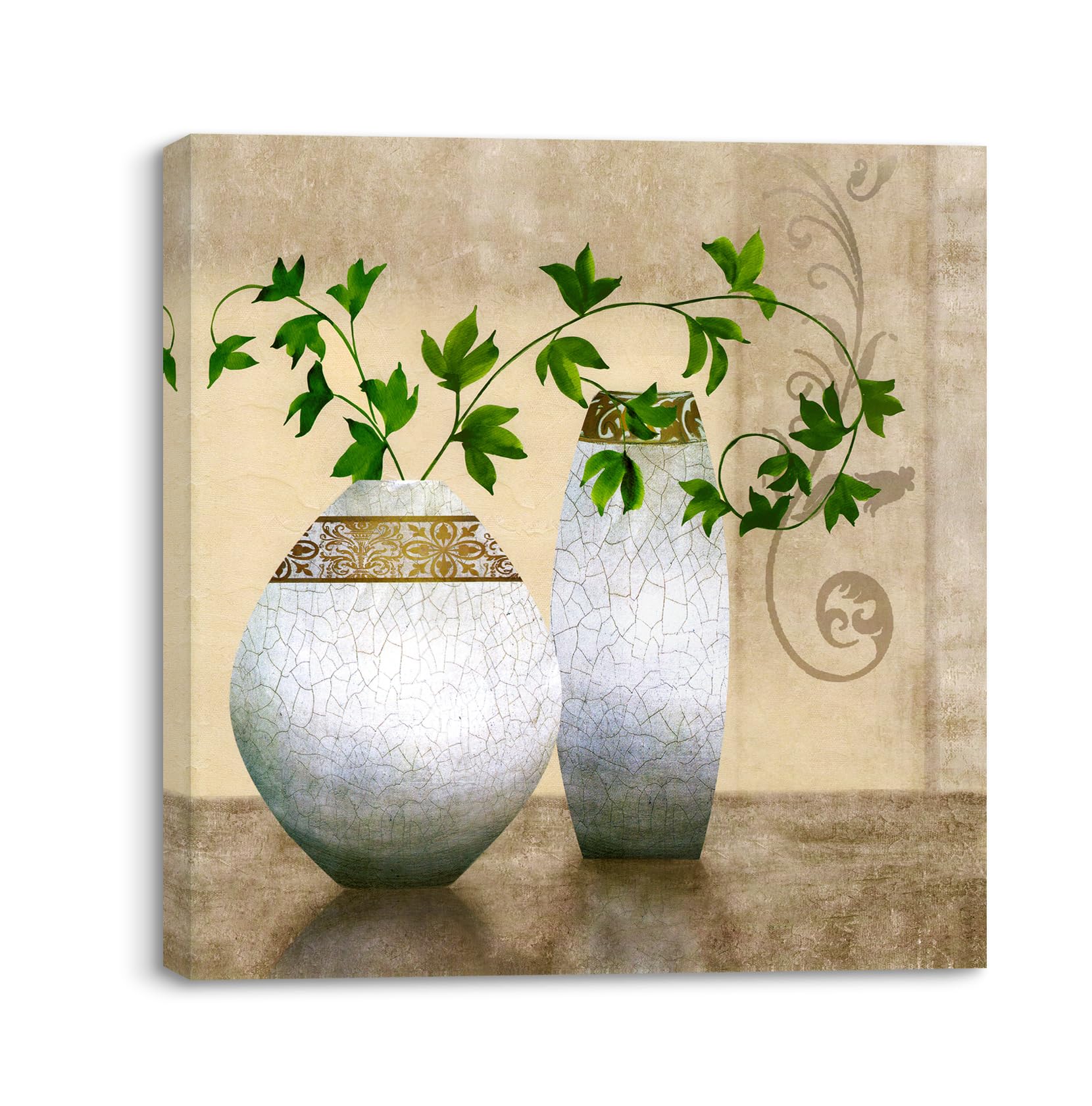 Piy Painting Cuadros en Lienzo Plantas Verdes en un jarrón Cuadros Decoracion Salon Modernos Lienzos Decorativos con Marco Incorporado para Cocina Comedor Dormitorio 30x30cm
