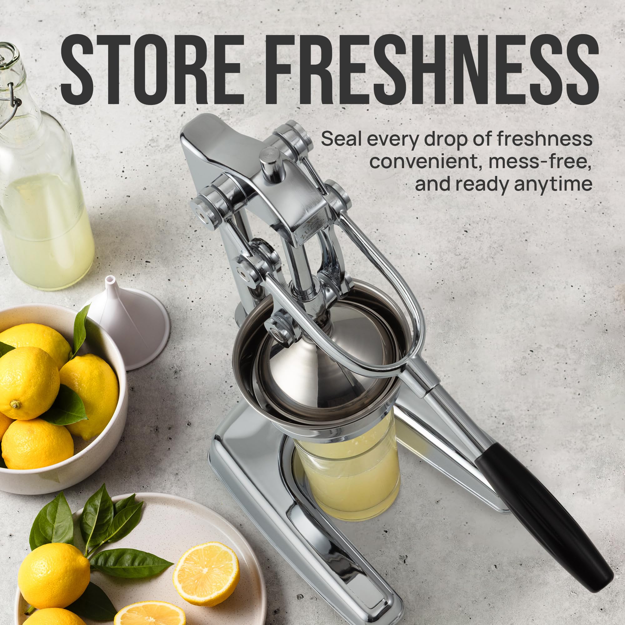 Zulay Kitchen Exprimidor profesional de cítricos – Prensa manual de cítricos con acabado cromado y exprimidor de naranja – Exprimidor de limón de metal – Exprimidor manual de naranja extra alto y