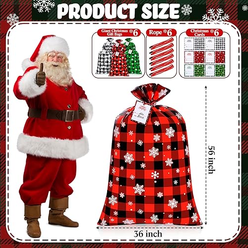 Miniatura 9 de TaoBary 6 bolsas gigantes de regalo de Navidad de 55 x 35 pulgadas, bolsas de regalo de Navidad con tarjetas, bolsas de regalo extragrandes de copos