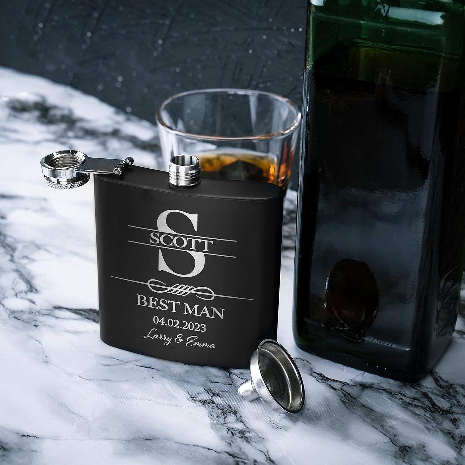 Set of 6, Groomsmen Gifts for Wedding | Personalized Groomsmen Flasks w/Optional Gift Box, Bachelor Party Team, 6 oz. Custom Engraved Hip Flasks for Best Man and Groomsman Proposal #3, Stainless Steel