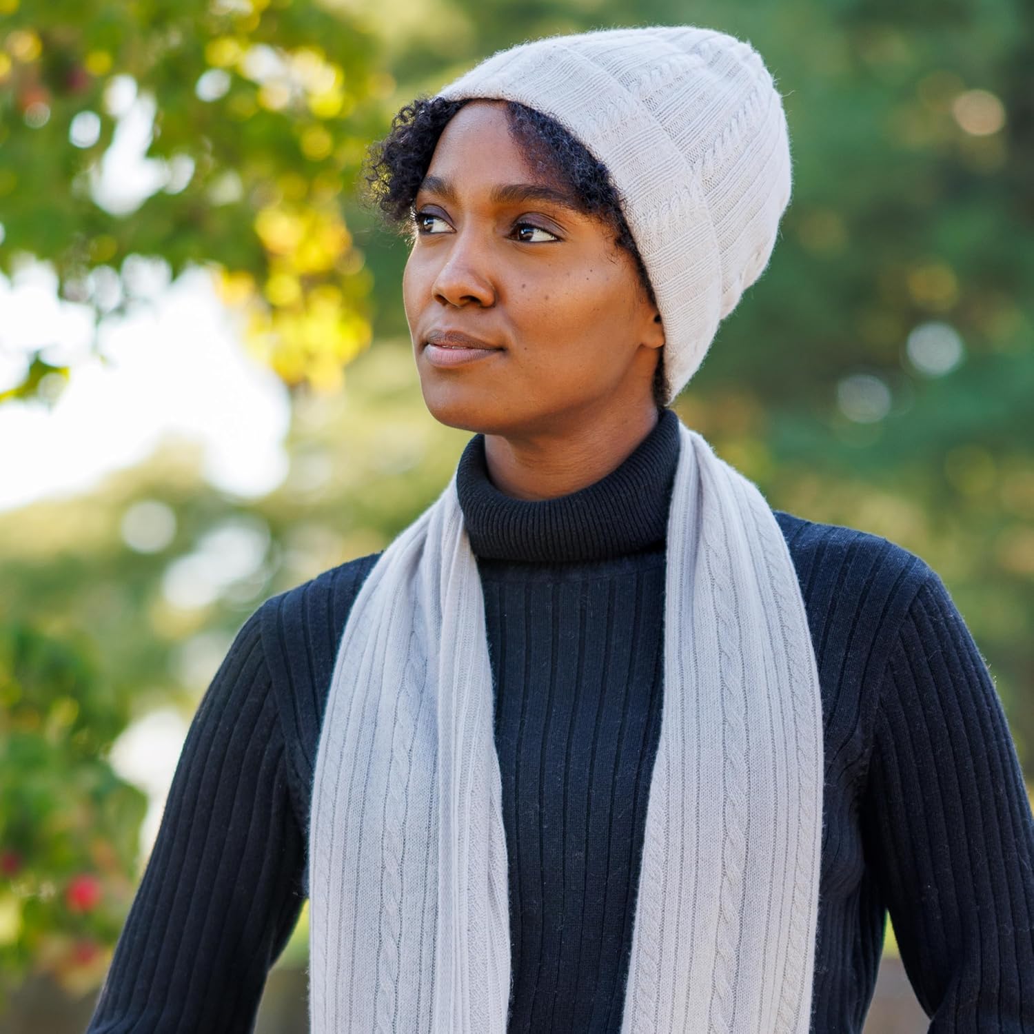 Fishers Finery Women's 100% Pure Cashmere Cable Knit Hat; Super Soft; Cuffed - Image 4