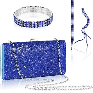 4 Pieces Women Rhinestone Evening Clutch Bag Bling Earring Necklace Bracelet for Wedding Formal