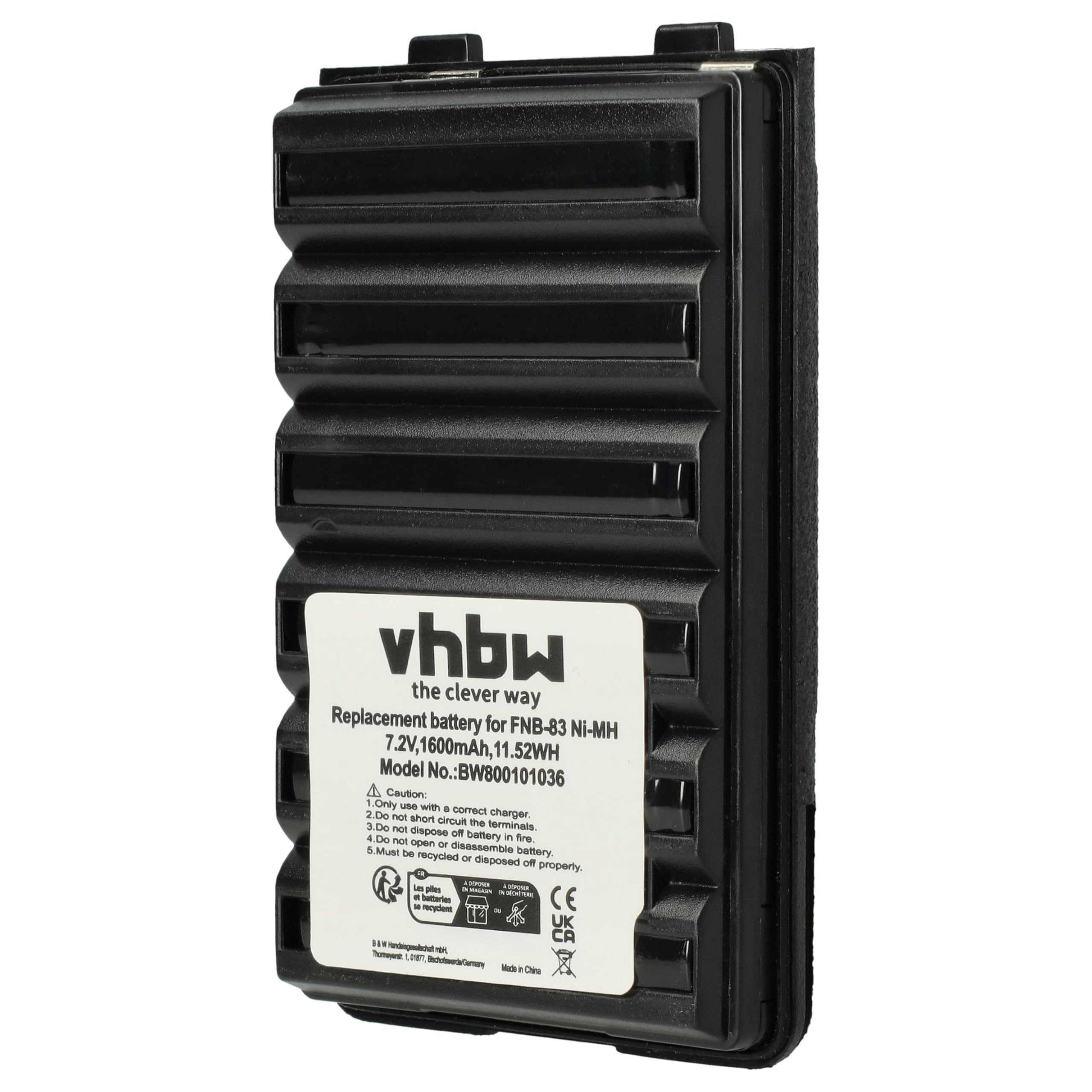 vhbw batteria sostituisce Yaesu/Vertex FNB-64H, FNB-57, FNB-64, FNB-83, AAJ66X001, FNB-83H per radio (1600mAh, 7,2V, NiMH)