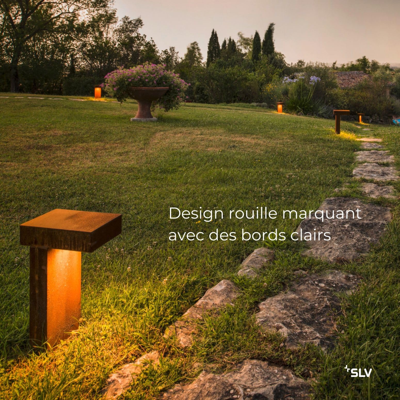 SLV RUSTY PATHLIGHT lampe sur pied extérieure GX53 acier rouillé FeCSi IP44 H40cm – éclairage direct pour jardin, allées, terrasse – style unique, ampoule non incluse, design rectangulaire