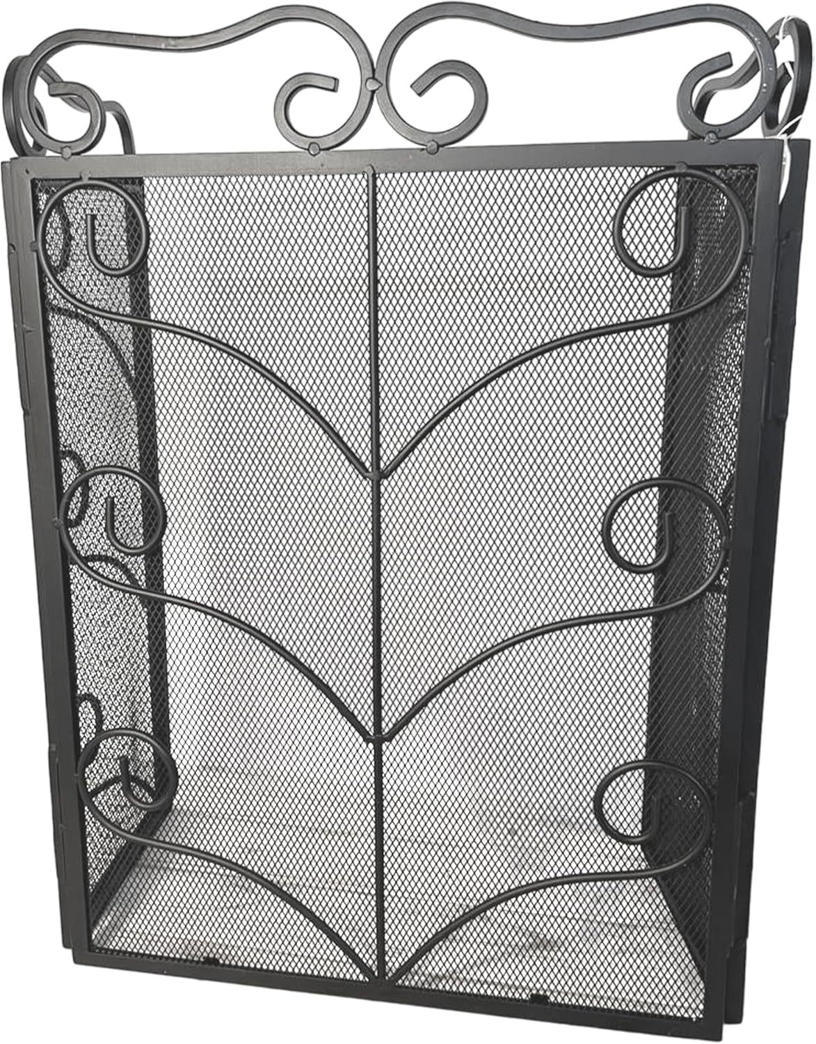 Black Metal foldable 3-panel fireplace surround screen 68cm high with mesh netting | Spark Guard | Fire guard | decorative pattern | Indoor or outdoor use